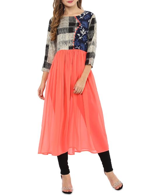 peach georgette flared kurta - 14461281 - Very Small Image - 1