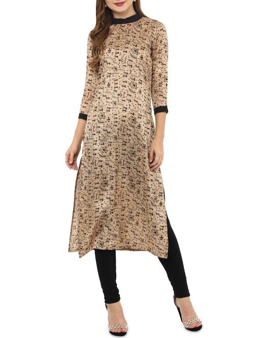 beige cotton straight kurta - 14461284 - Very Small Image - 1