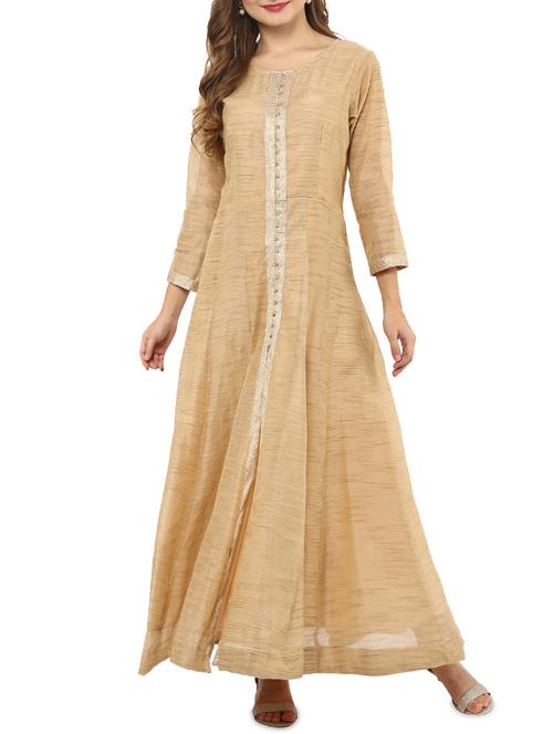 beige chanderi flared kurta - 14461290 - Very Small Image - 1