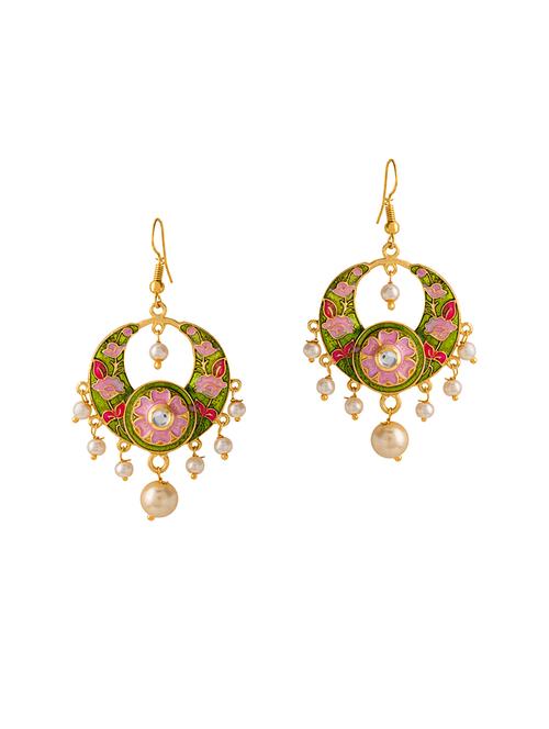 gold metal meenakari (set of 2) earrings - 14461429 - Very Small Image - 1