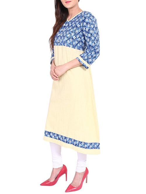 beige cotton flared kurta - 14461687 - Very Small Image - 1