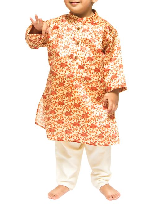 beige silk blend kurta set - 14461691 - Standard Image - 1