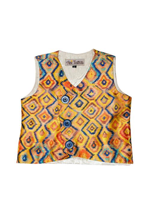 yellow silk blend waistcoat - 14461723 - Very Small Image - 1