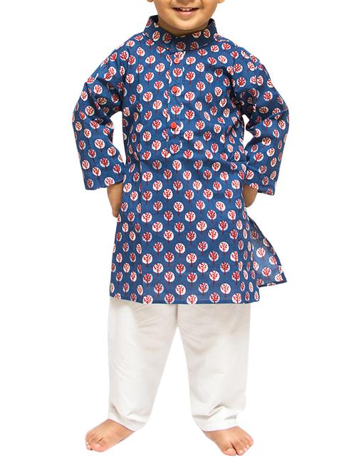 dark blue cotton kurta set - 14461773 - Standard Image - 1
