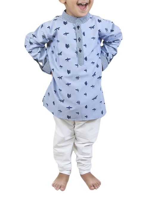 light blue cotton kurta set - 14461791 - Standard Image - 1