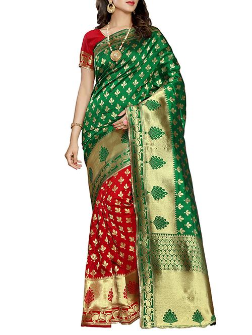 green poly cotton woven saree - 14461794 - Very Small Image - 1
