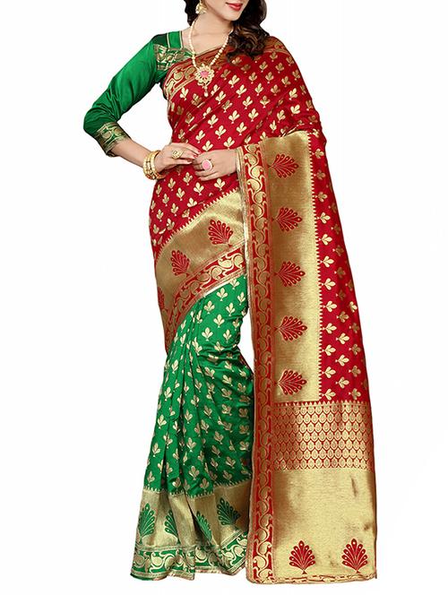 red poly cotton woven saree - 14461796 - Very Small Image - 1
