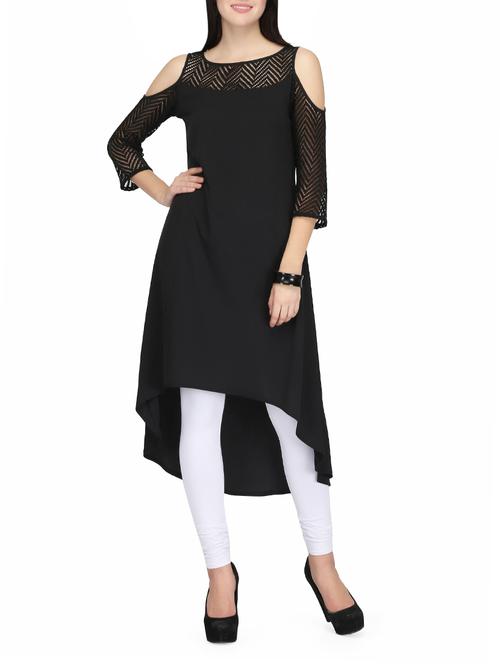 black crepe highlow kurta - 14461847 - Standard Image - 1