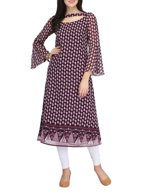 purple georgette printed straight kurta - 14461850 - Very Small Image - 1