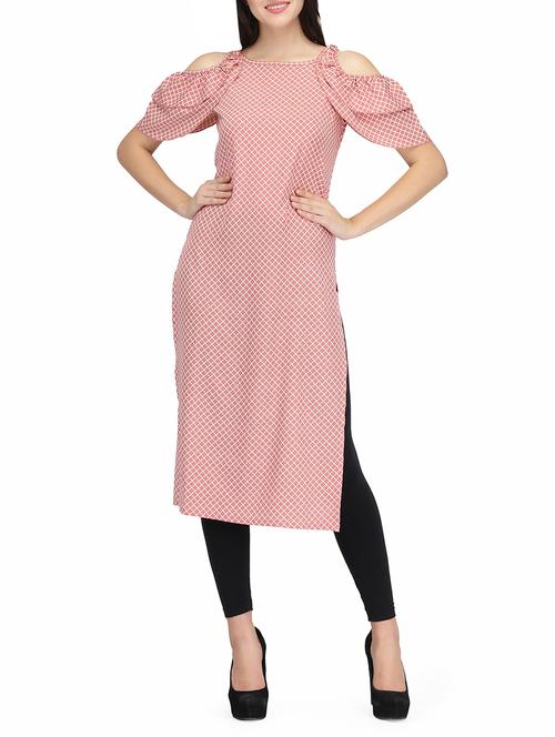 pink crepe straight kurta - 14461855 - Standard Image - 1
