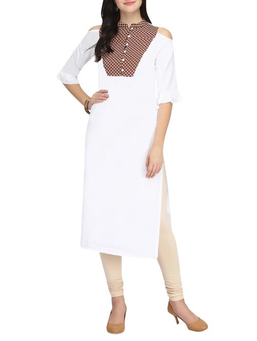 white synthetic straight kurta - 14461872 - Standard Image - 1