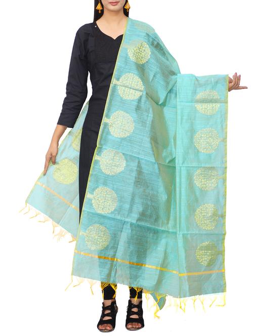 blue chanderi banarasi dupatta - 14462128 - Standard Image - 1