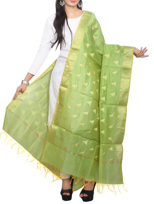 green chanderi banarasi dupatta - 14462130 - Standard Image - 1