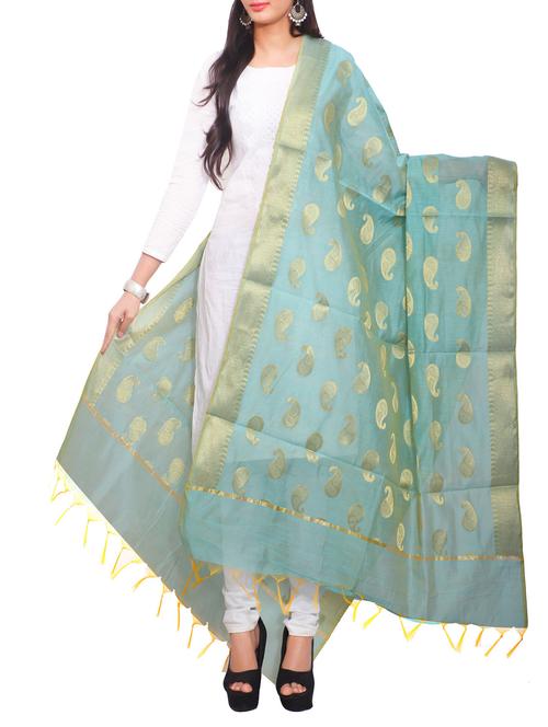 blue chanderi banarasi dupatta - 14462136 - Standard Image - 1