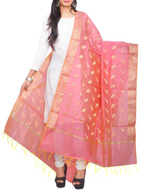 pink chanderi banarasi dupatta - 14462139 - Standard Image - 1