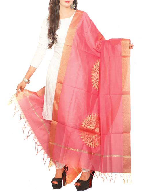 peach chanderi banarasi dupatta - 14462141 - Standard Image - 1