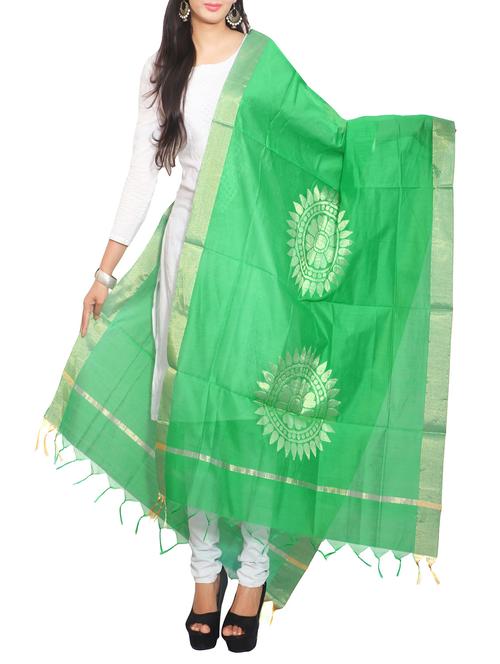 green chanderi banarasi dupatta - 14462142 - Standard Image - 1