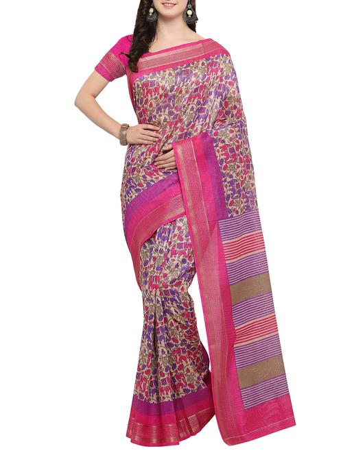 multicolored printed saree with blouse - 14462180 - Very Small Image - 1