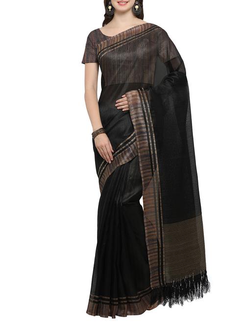 black bordered saree with blouse - 14462182 - Standard Image - 1