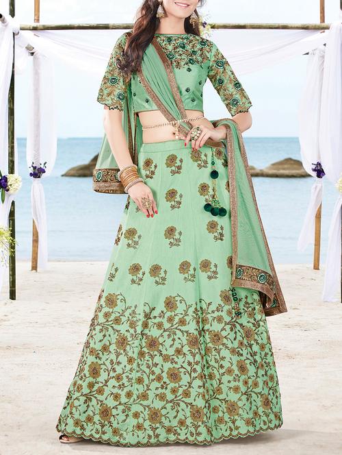 green raw silk panelled lehenga - 14462189 - Very Small Image - 1