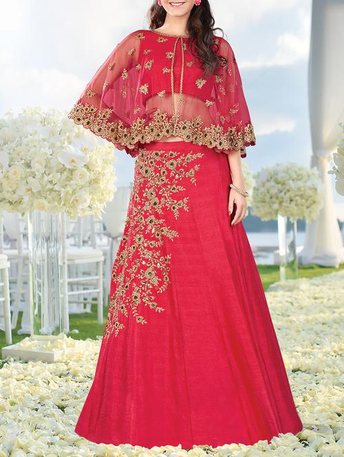 pink raw silk panelled lehenga - 14462192 - Very Small Image - 1