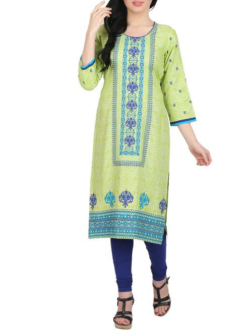 green cotton printed straight kurta - 14462243 - Very Small Image - 1