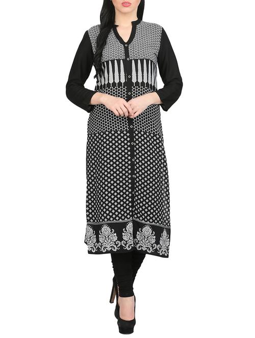 black rayon printed straight kurta - 14462244 - Very Small Image - 1