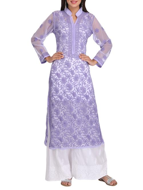 ada purple georgette chikankari kurta - 14462308 - Standard Image - 1