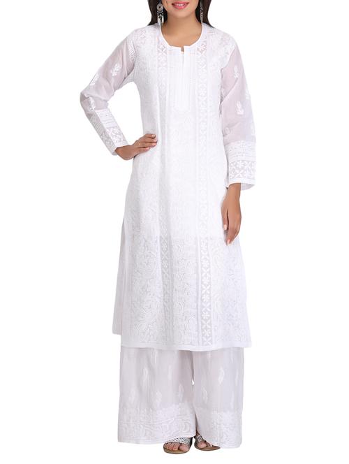 ADA white cotton straight kurta - 14462315 - Standard Image - 1
