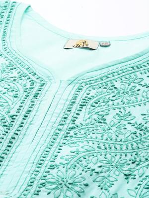 ada blue cotton straight kurta - 14462322 - Standard Image - 5