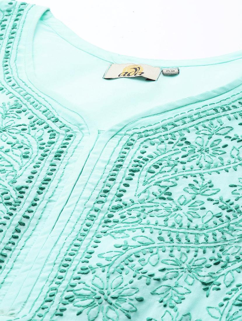 ada blue cotton straight kurta - 14462322 - Zoom Image - 5