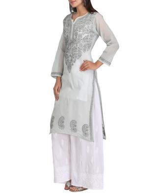 ada grey cotton straight kurta - 14462323 - Standard Image - 2