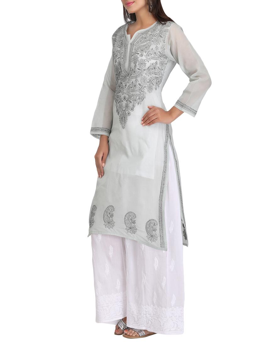 ada grey cotton straight kurta - 14462323 - Zoom Image - 2