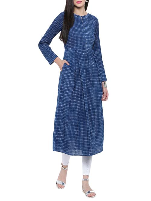 blue cotton a-line kurta - 14462354 - Very Small Image - 1