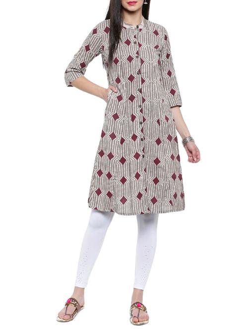 grey cotton a-line kurta - 14462362 - Very Small Image - 1