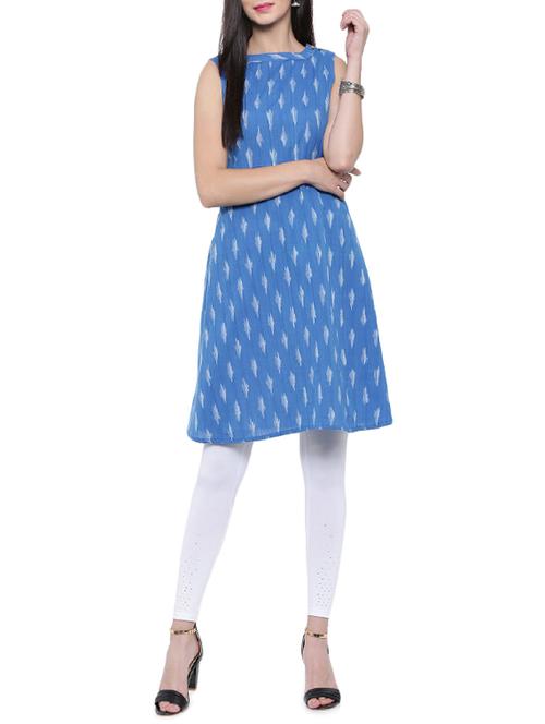 blue cotton a-line kurta - 14462366 - Standard Image - 1