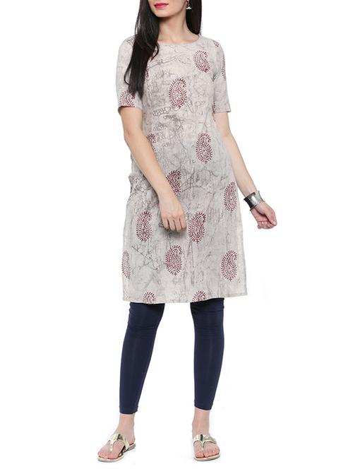 beige cotton straight kurta - 14462369 - Very Small Image - 1