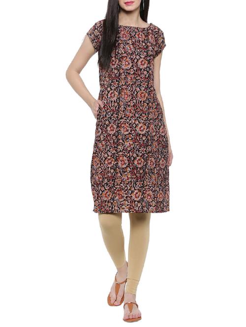 black cotton a-line kurta - 14462372 - Very Small Image - 1