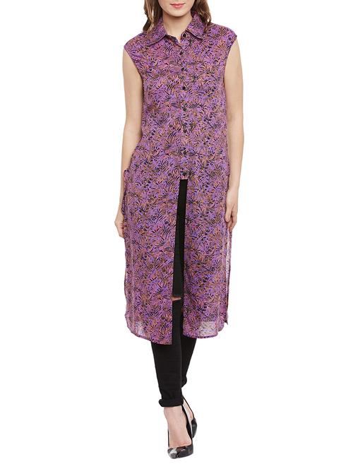 purple cotton printed tunic - 14462548 - Standard Image - 1