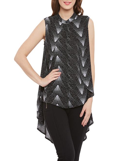 black printed asymmetrical top - 14462579 - Standard Image - 1