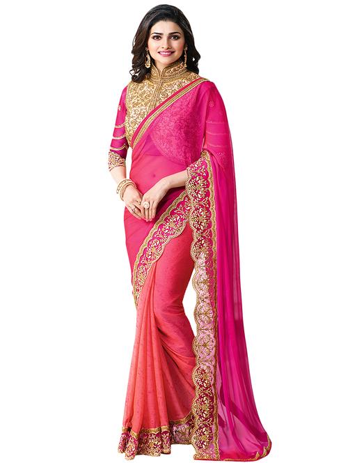 pink georgette half & half saree with blouse - 14462606 - Very Small Image - 1