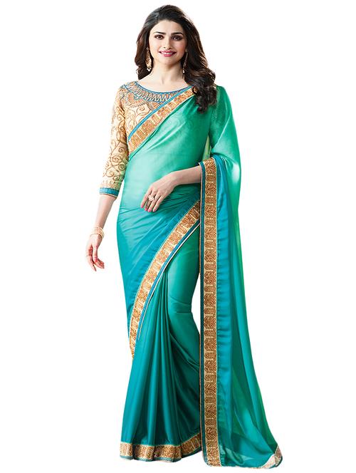 turquoise georgette ombre saree with blouse - 14462609 - Very Small Image - 1