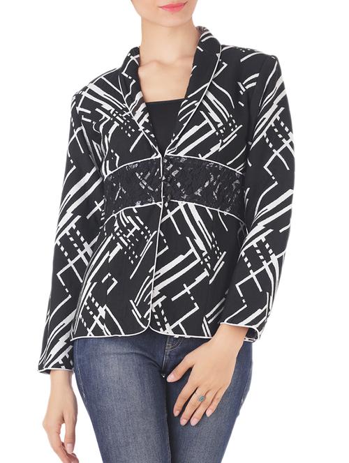 black colored printed blazer - 14462613 - Very Small Image - 1