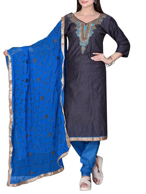 The Chennai Silks cotton embroidered churidaar suits - 14463262 - Very Small Image - 1