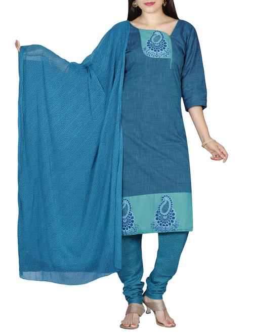 The Chennai Silks blue cotton churidaar suits - 14463268 - Very Small Image - 1
