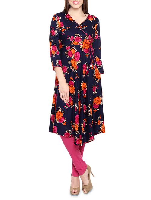 Blue rayon angrakha kurta - 14463307 - Very Small Image - 1