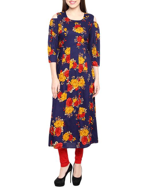 Blue rayon a-line kurta - 14463308 - Very Small Image - 1
