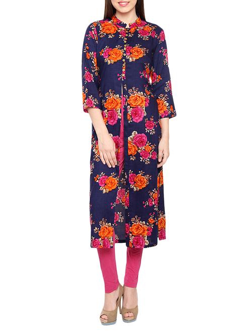 blue rayon high slit kurta - 14463319 - Very Small Image - 1