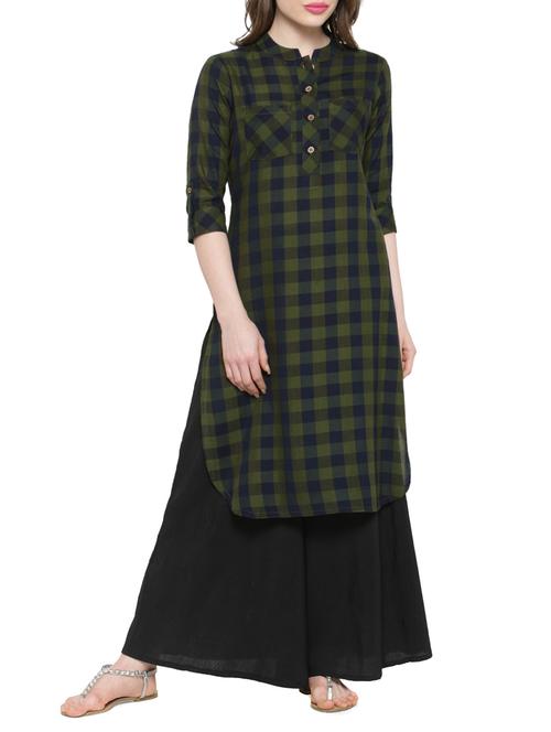 green rayon straight kurta - 14463325 - Standard Image - 1