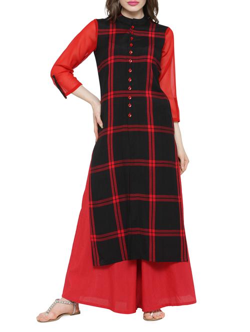 red rayon straight kurta - 14463326 - Standard Image - 1